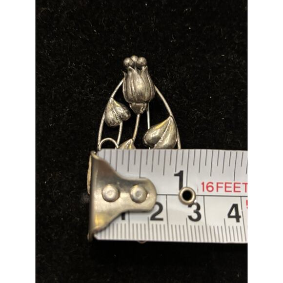 Vtg WL Walter Lampl Sterling Silver Art Deco Tulip Floral Oval Brooch 2” 925 - Picture 4 of 6